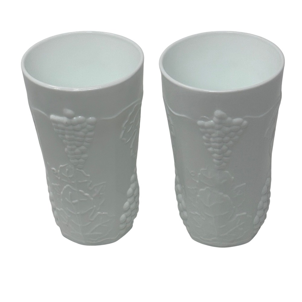 Westmoreland Milk Glass Paneled Grape Tumblers Set of 2 White Vintage Glasses